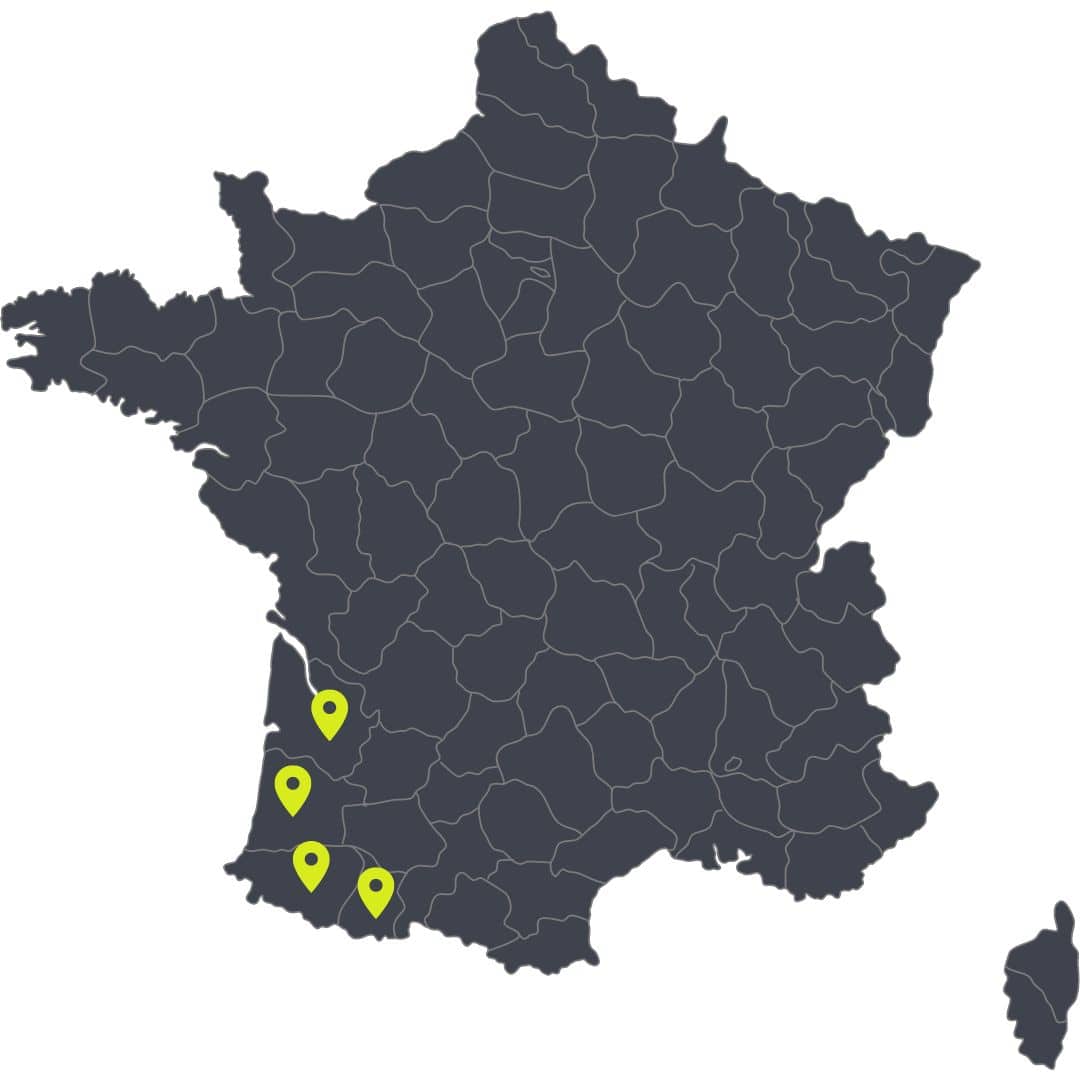 Carte lieux d'intervention Sud Ouest